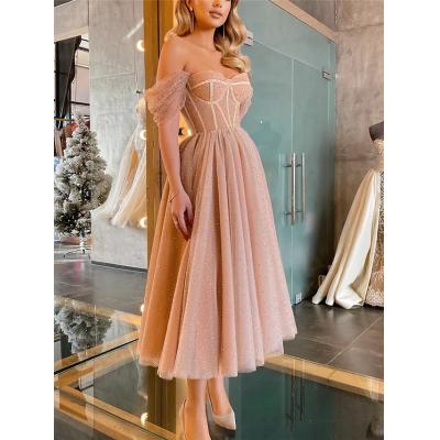 Women's A Line Dress Midi Dress Blue Apricot Sleeveless Pure Color Mesh Cold Shoulder Spring Summer Off Shoulder Party E