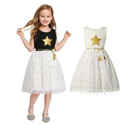 Girls Dress New Summer Sleeveless Star Sequins New Children Dress Sweet Party Mesh Princess Dress Kids Dress