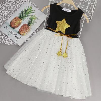 Girls Dress New Summer Sleeveless Star Sequins New Children Dress Sweet Party Mesh Princess Dress Kids Dress