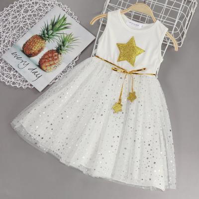 Girls Dress New Summer Sleeveless Star Sequins New Children Dress Sweet Party Mesh Princess Dress Kids Dress