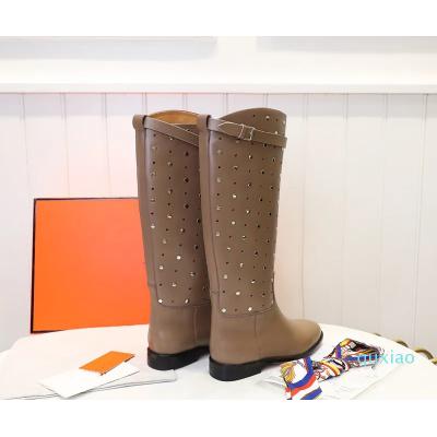 Fashion ladies boots rivet shoes cowhide shoes outdoor knight boots